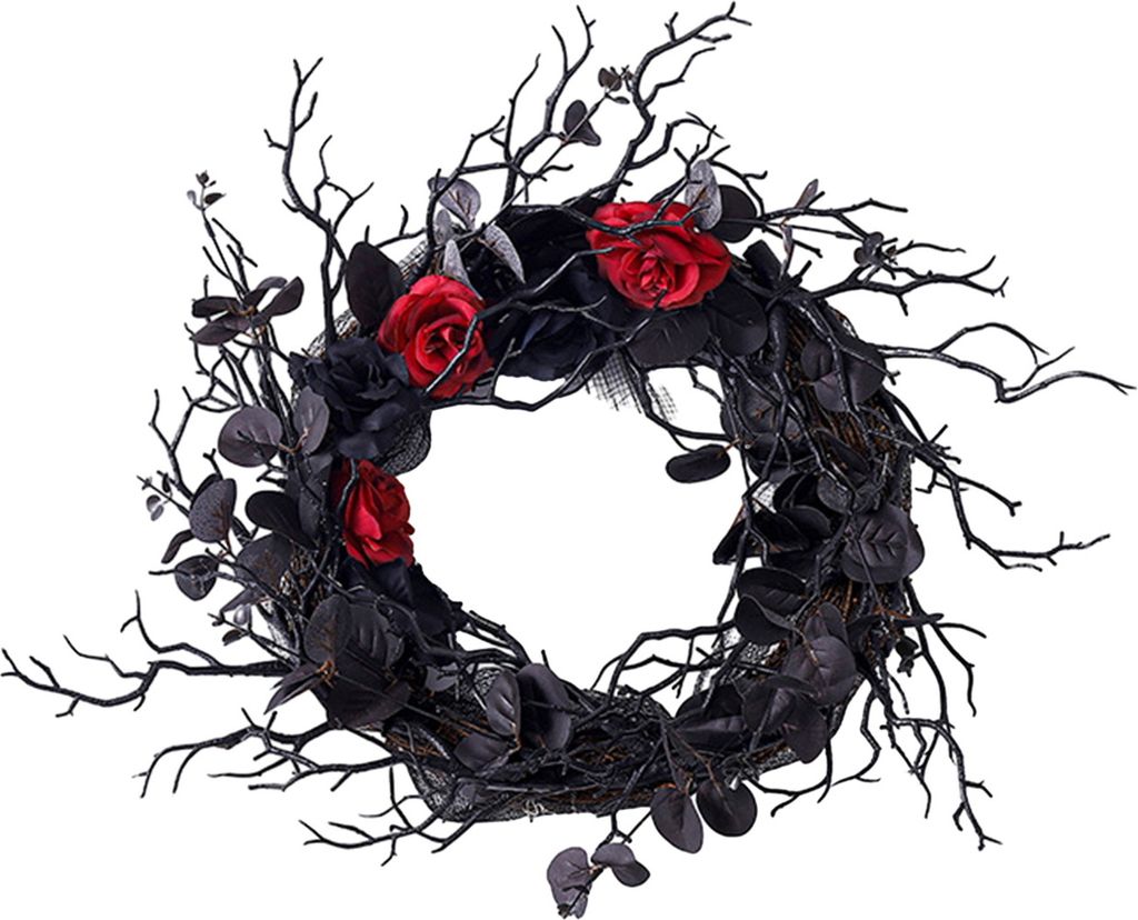 Halloween-Kranz, Girlande mit toten Zweigen, gruselige, realistische Simulationsblume, schwarzer dekorativer Kranz zum Aufhängen an der Tür, fest...