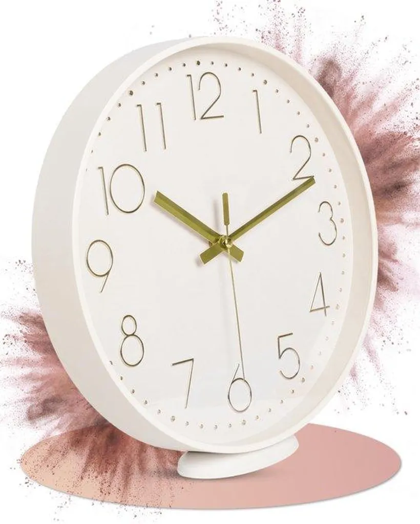 Pendule murale décorative beige 30 cm - Horloge ronde style épuré