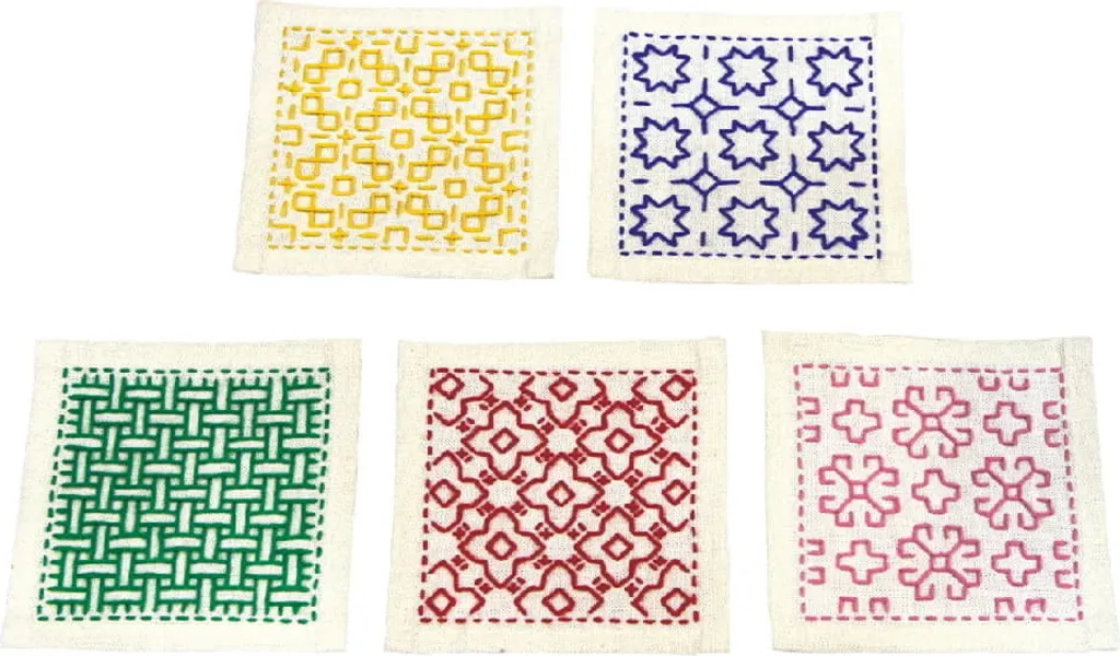 Olympus Hitomezashi Sashiko Coaster Kit 5 Pezzi 10x10cm Ecru Japan