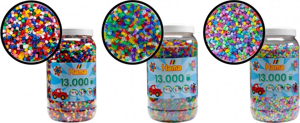 HAMA 39000 Bügelperlen Midi Vollton Pastell Glitter Farben Mix Vorratsdose