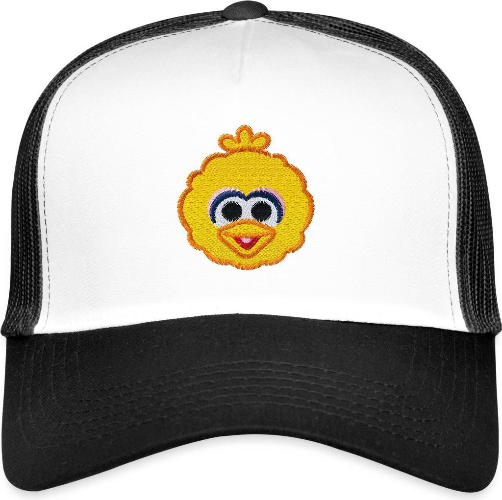 Spreadshirt Sesamstraße Bibo Als Stickmotiv Trucker Cap, One size, Weiß/Schwarz