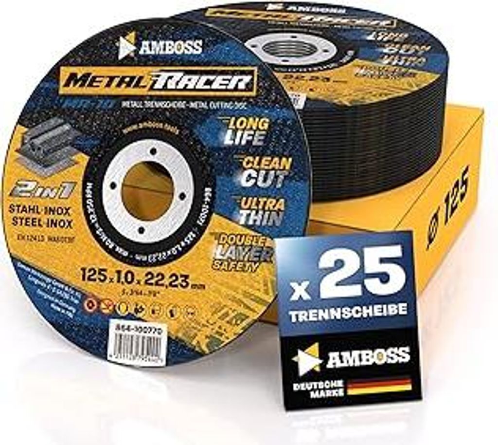 25x Metall-Trennscheibe Ø 125 x 1 x 22.23mm - Die Metalltrennscheibe Metal Racer by AMBOSS WERKZEUGE ist geeignet für Stahl & Edelstahl, Stahl/In...