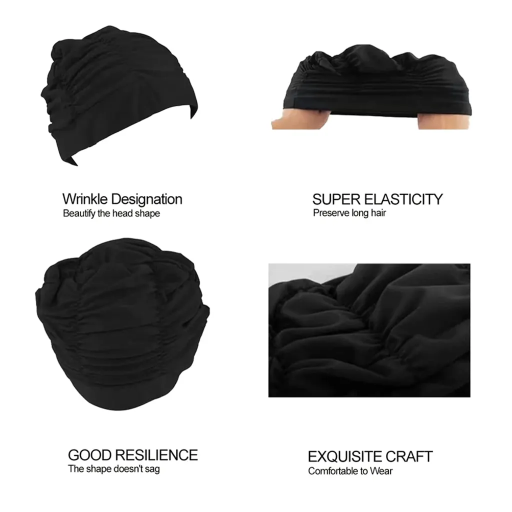 Cuffia Da Bagno Per Donna E Ragazza In Fibra Di Poliestere - Turbante Pieghettato Elastico Per Capelli Lunghi - Rosso - copertina