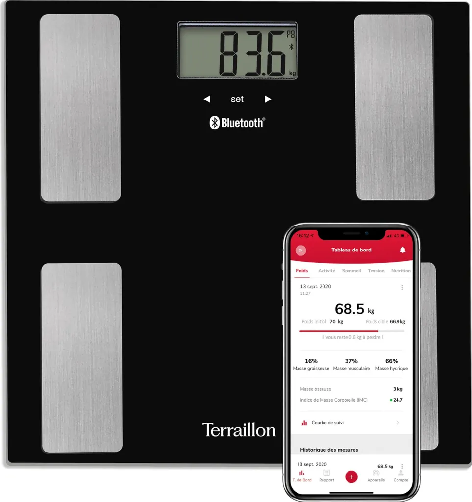 Balance Impédancemètre Connectée Terraillon IMC Bluetooth pour Famille