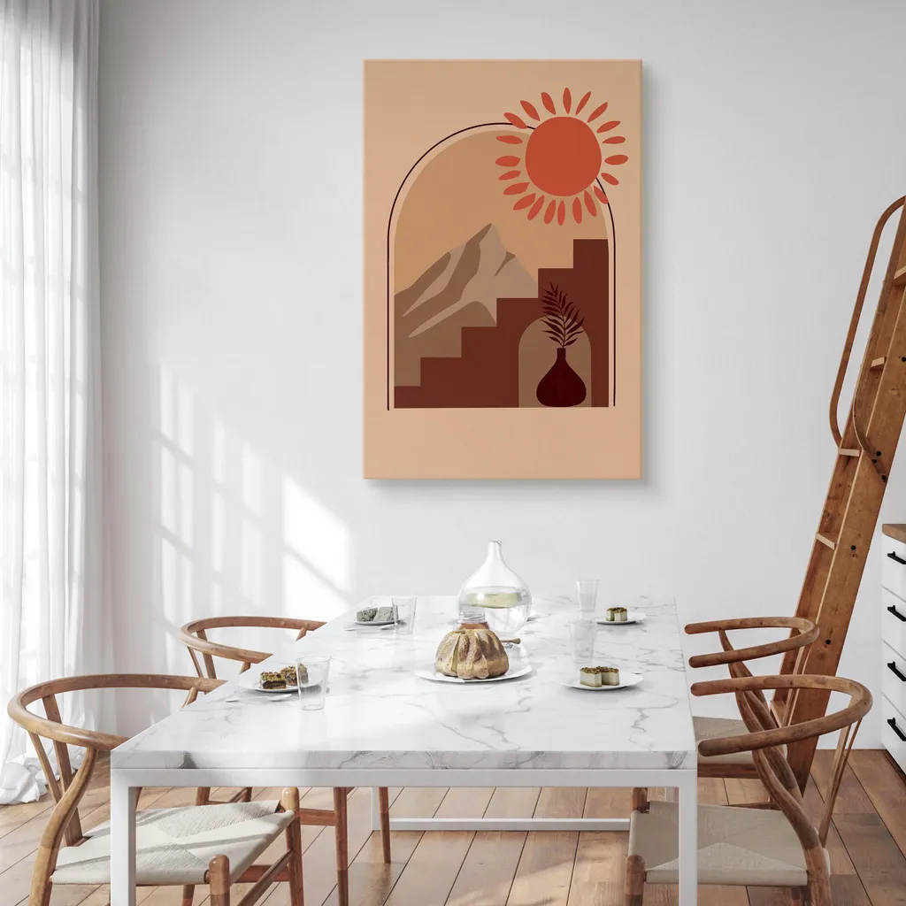 Muralo Tela Boho Chic 70x100 - Sole Astratto e Foglie per Interni - 4