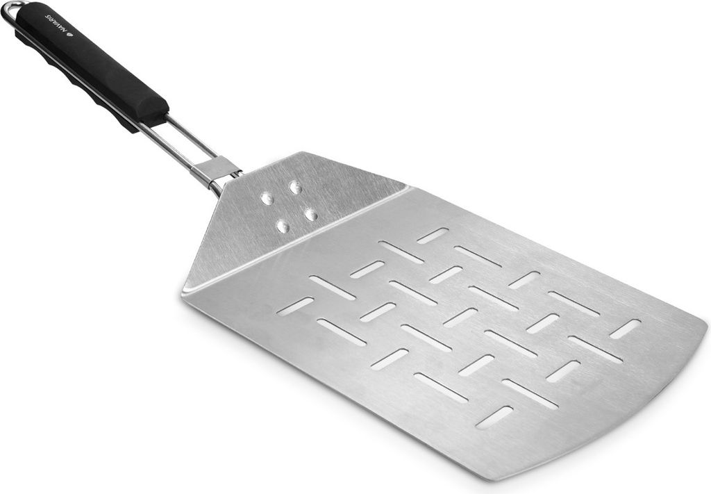 Navaris Pizzaschaufel faltbar aus Edelstahl - 46 x 18 cm - Faltbare Schaufel mit extragroßer Fläche für Pizza Brot Flammkuchen - auch für Grill