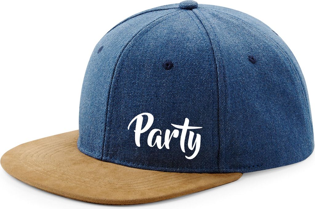 Huuraa Cappy Mütze Party Schriftzug Denim Baumwolle und Polyester Snapback Kappe Geschenkidee