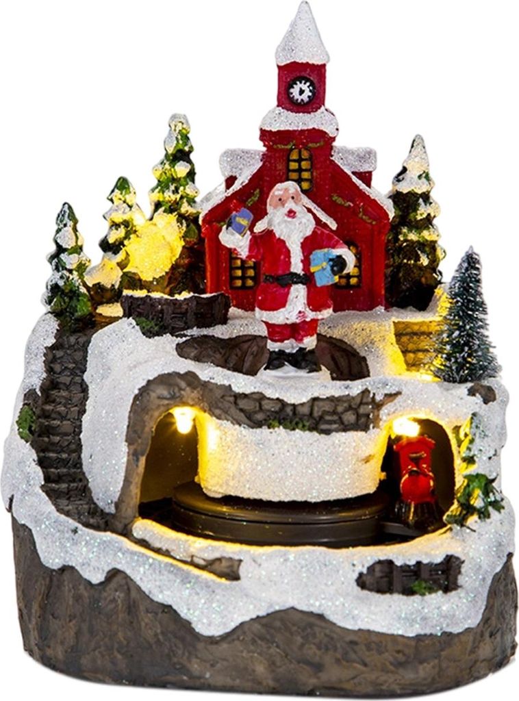Weihnachts-Iglu-Ornamente, Kirchenfiguren mit drehbarer Eisenbahn, LED-Lichterkette und Spieluhr – Dekorative Weihnachtsdekoration, Festliches Ge...