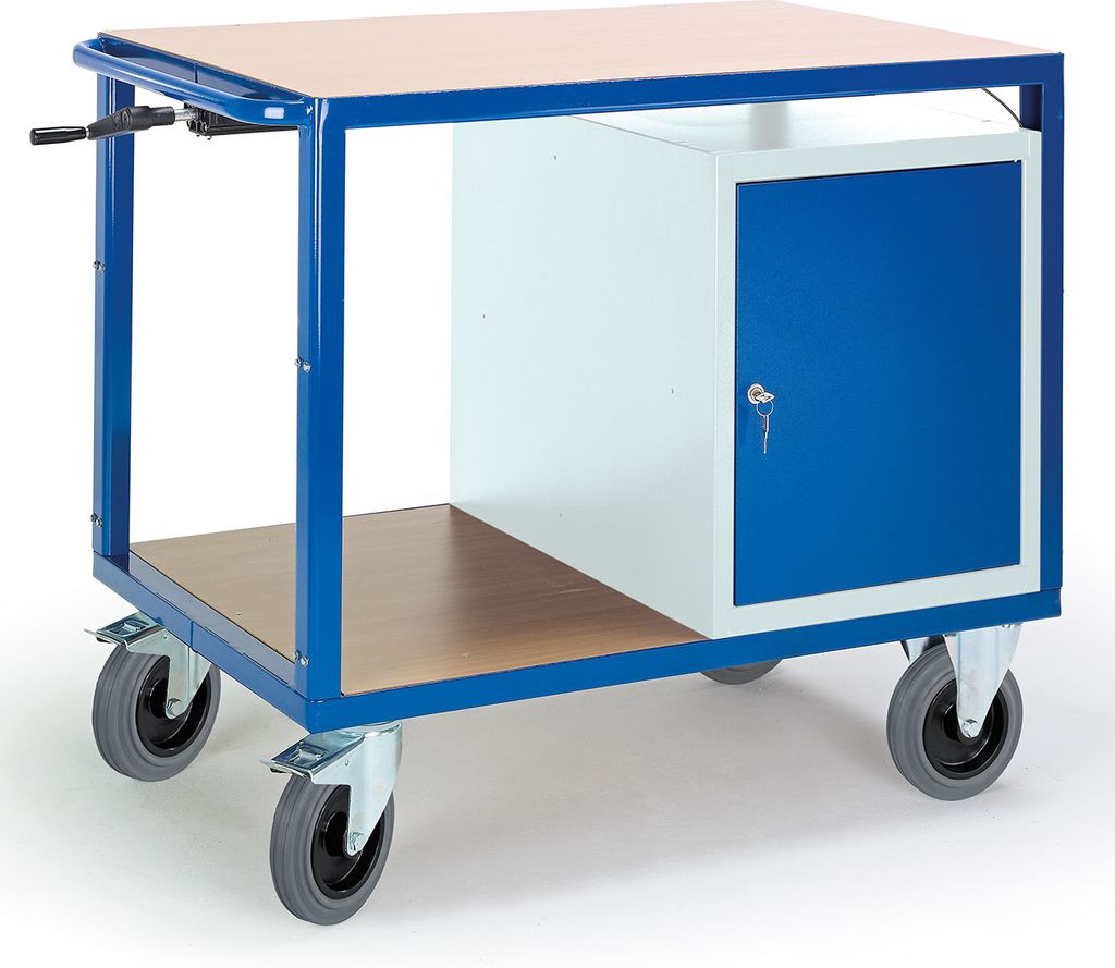 Rollcart Höhenverstellbarer Tischwagen mit Stahlschrank