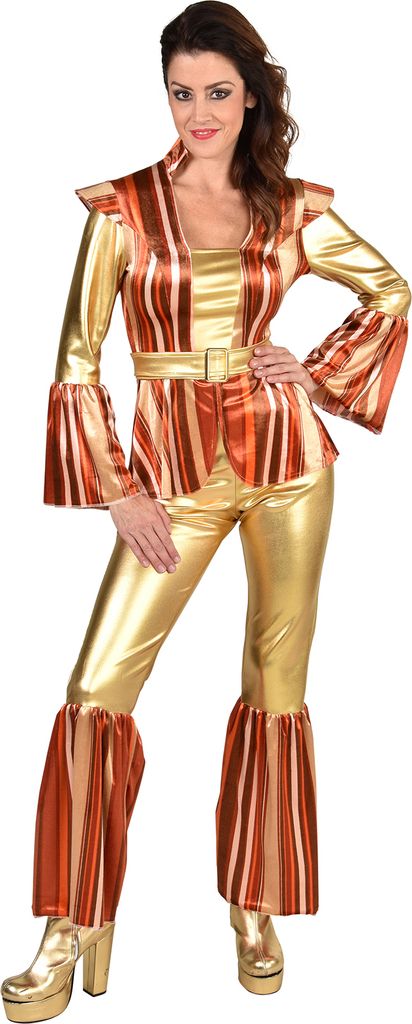 M222165-XXL braun-gold Damen Hippie-Kostüm 3tlg. Bluse-Hose-Gürtel Gr.XXL=52