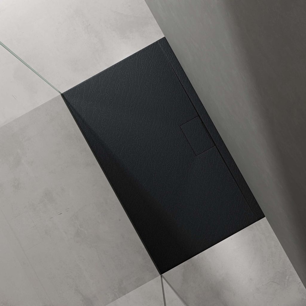 doporro Duschtasse Duschwanne 70x120x3 flach Mineralguss in Anthrazit DIN-Anschlüsse für bodengleiche Montage geeignet Geoma07