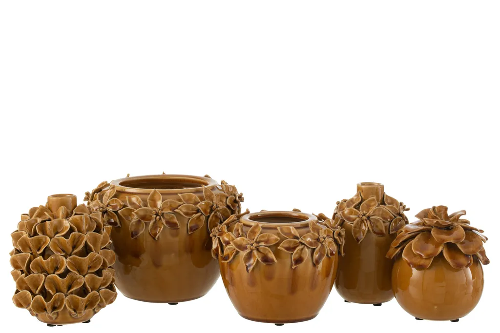 J-Line Cache-pot Fleur Céramique Ocre Large - Design Artisanal Belge - 3