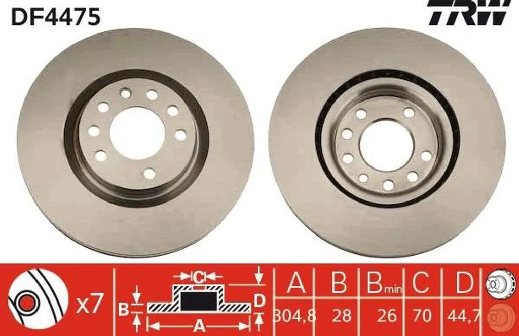 Disque de frein TRW DF4475 haute performance OE 517572290 - Acier ventilé