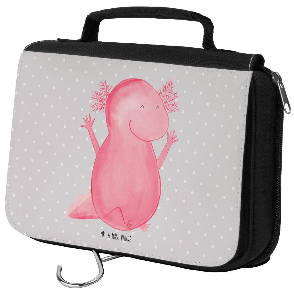 Mr. & Mrs. Panda Kulturbeutel Axolotl Hurra - Grau Pastell - Geschenk, beauty case, Spaß, Schwanzlurch, Lurch, Fröhlich, kosmetiktäschchen, badt...