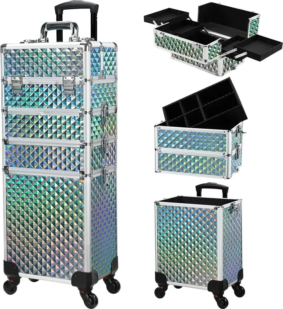 Valise à maquillage grande capacité bleu aquatique design portable XL