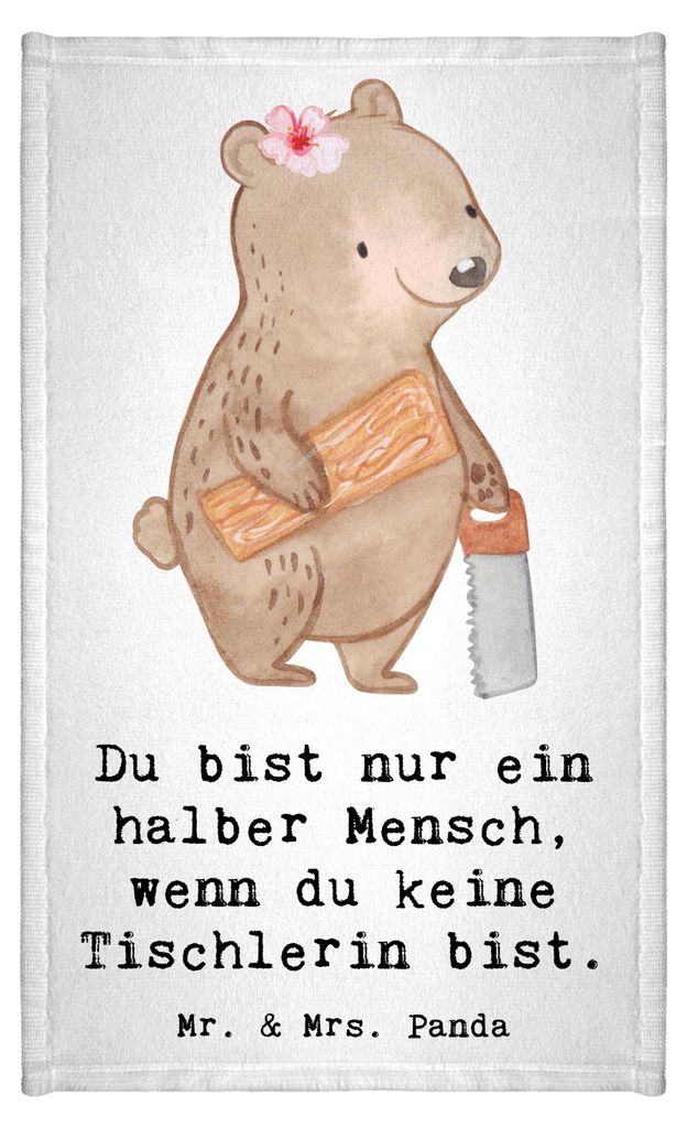 Mr. & Mrs. Panda Handtuch Tischlerin Herz - Weiß - Geschenk, Frotteetuch, Frotteehandtuch, Kleines, Klein, Gästetuch