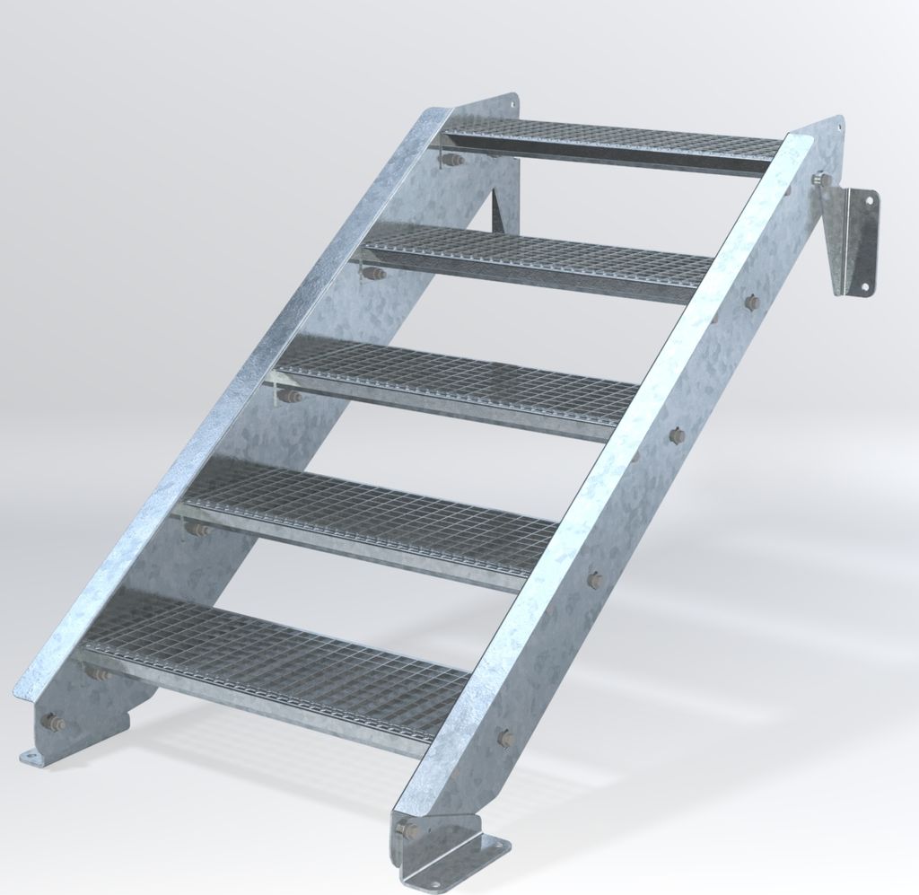 Stahltreppe 5 Stufen bis Höhe 100 cm, Laufbreite : 70 cm kein Geländer ST 1 (31 / 31 mm)