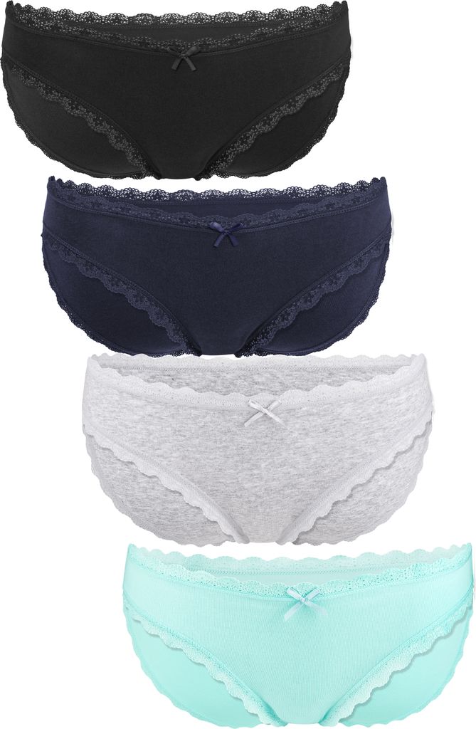 Fabio Farini - 4 Stück Damen Bikinislip - Unterhosen aus weicher Baumwolle mit Stretch-Anteil im Bikini-Style mit Schleifchen und dezenter Spitze