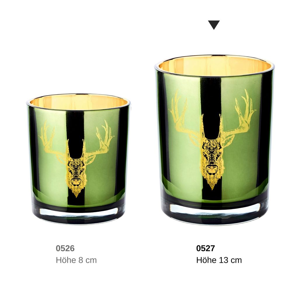 Windlicht Teelichtglas Ted, außen grün / innen gold, Produktbild 3