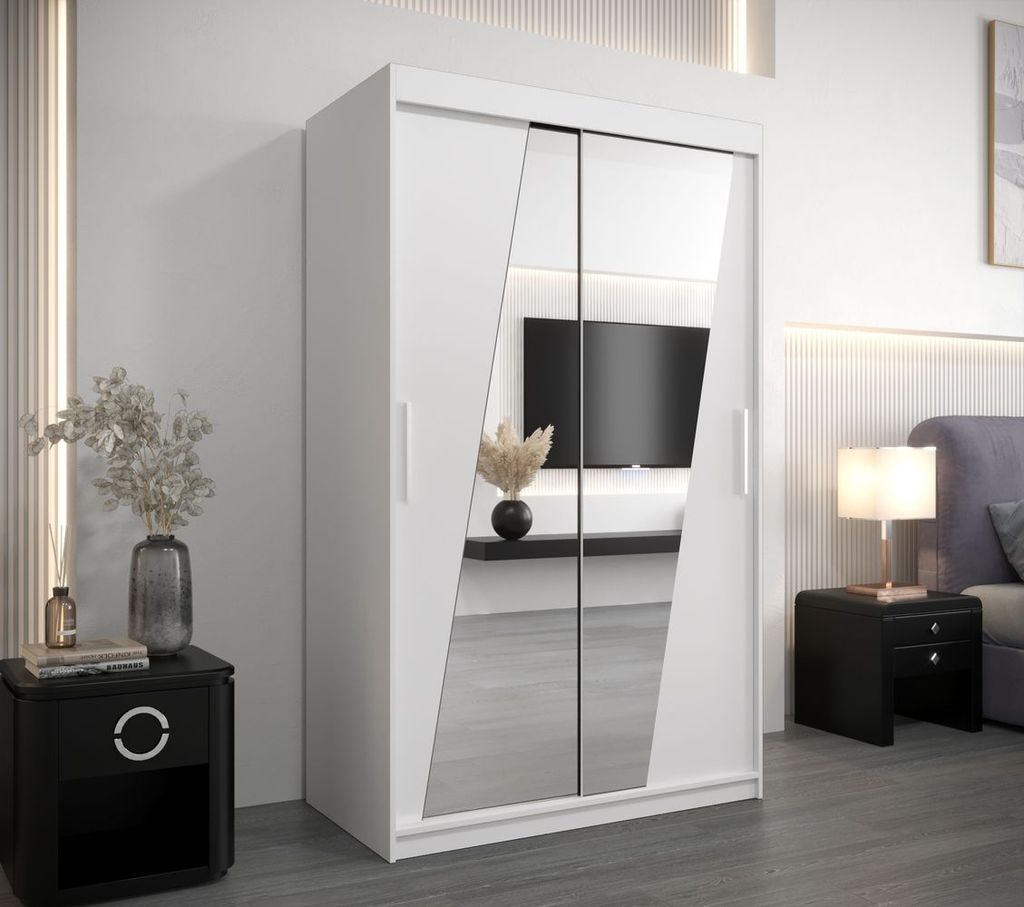 Šatní skříň se zrcadly KAMILA - šířka 120 cm, bílá Obrázek produktu 