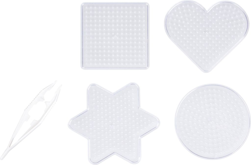 Bügelperlen Steckplatten-Set aus Kunststoff mit 4 Formen und Zange, 5-teilig