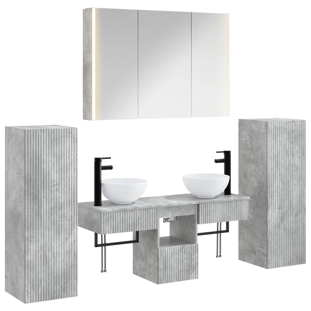 vidaXL Badezimmermöbel-Set 6 pcs Betongrau Ingenieurholz und Glas