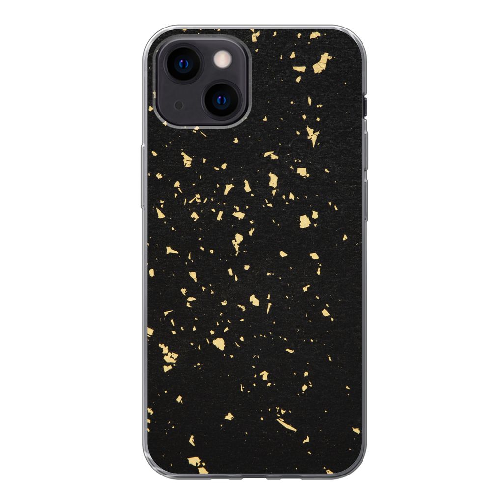 MuchoWow Handyhülle Schutzhülle Hülle für iPhone 13 mini Goldene Flocken auf schwarzem Hintergrund Silikon Softcase Handy Hülle - Softcase