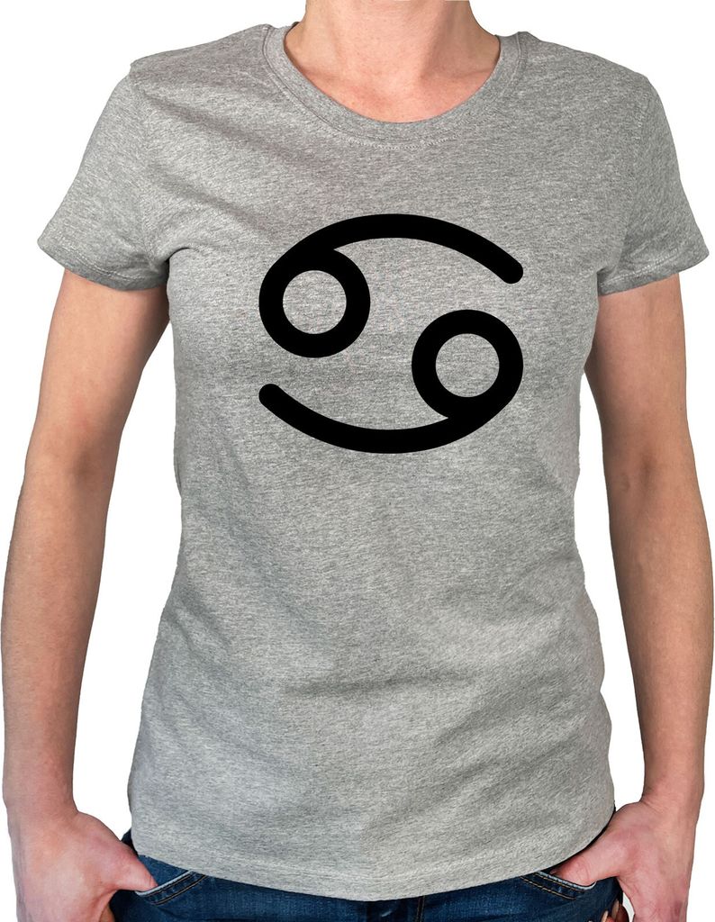 Huuraa Damen T-Shirt Krebs Sternzeichen Zeichen M Sport Grey Bio Baumwolle Fairtrade Damenshirt Geschenkidee