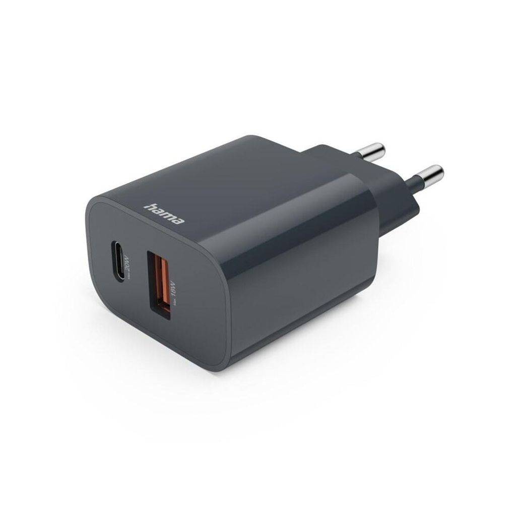 Schnellladegerät, 1x USB-C, 1x USB-A, PD, 20 W, Anthrazit Produktbild 