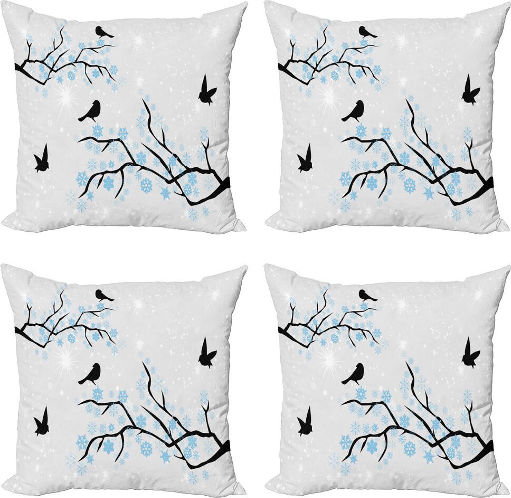 ABAKUHAUS Silhouette Kissenbezug Set (4 Stück), Winter-Vogel-Stern Himmel, Moderner Doppelseitiger Digitaldruck, 60 cm x 60 cm, Pale Grau Hellblau
