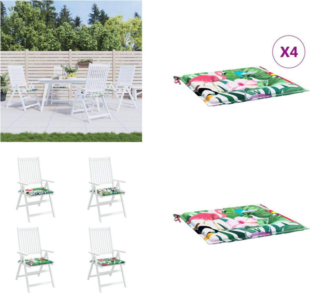 vidaXL Gartenstuhl Kissen 4 Stk. Mehrfarbig 40x40x3 cm Stoff - Stuhlkissen - Stuhl Kissen - Kissen - Outdoor-Kissen