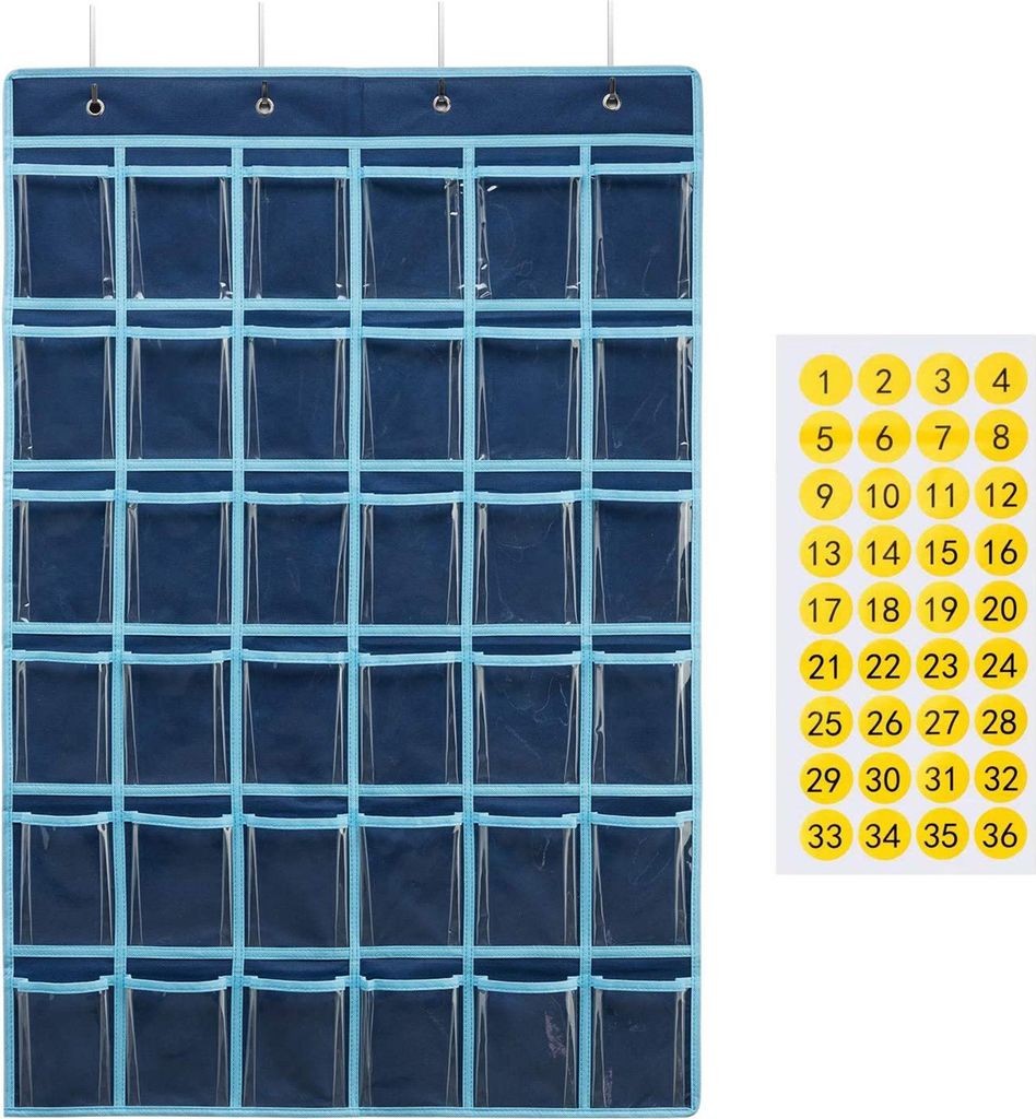 Hängender Organizer für das Klassenzimmer, 36 Taschen mit Nummernaufklebern, Aufbewahrungstasche für Handys und Schrein für Büros, Schlafsäle...