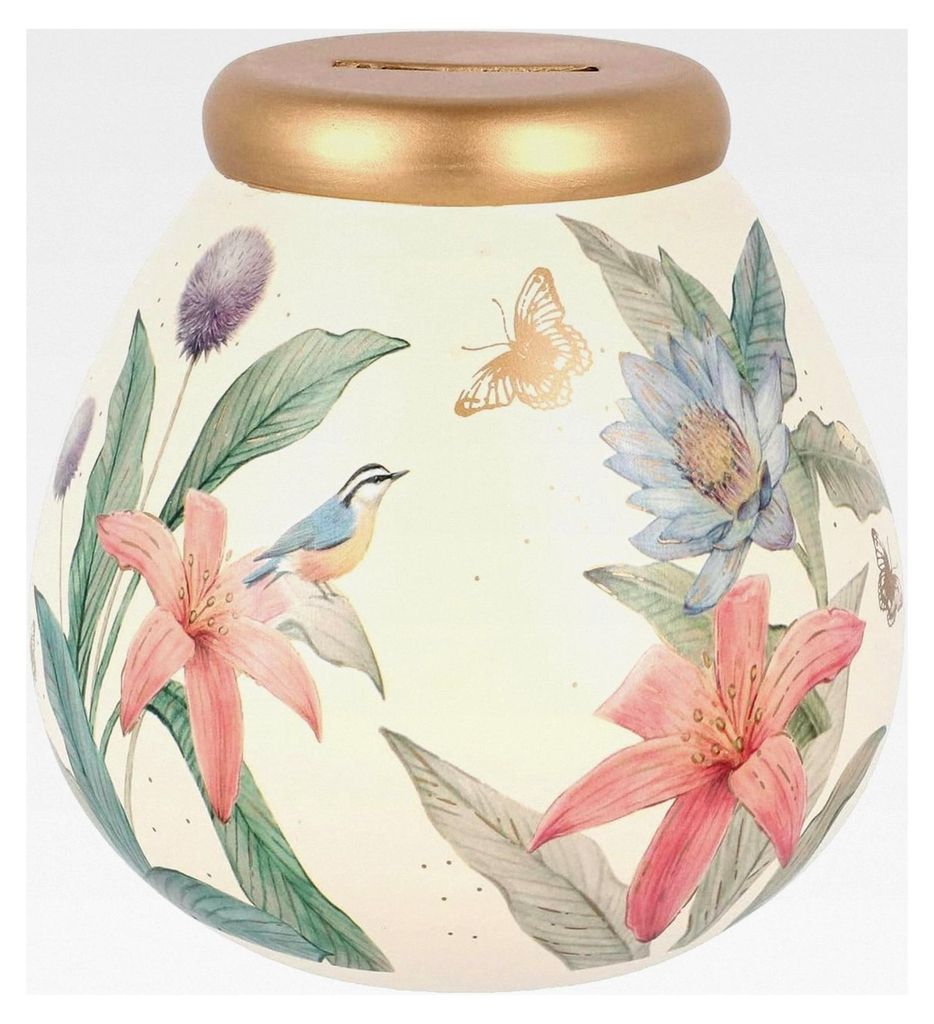 Spardose aus Keramik, cremefarben, 14 x 14 x 14 cm