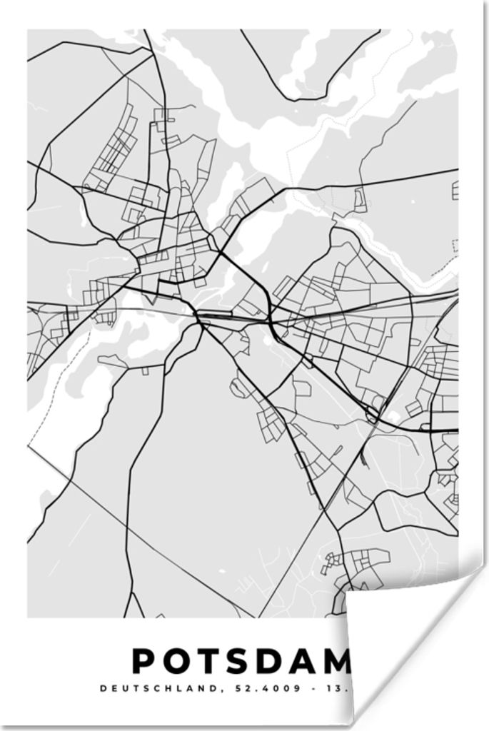 MuchoWow Poster Potsdam - Karte - Stadtplan - Deutschland 120x180 cm - Kunstposter