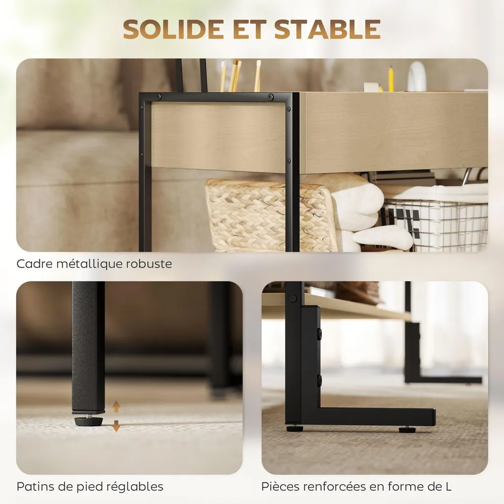 Table de salon avec plateau relevable et compartiment caché bois clair - 9