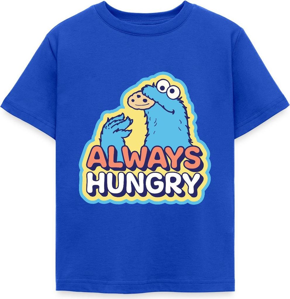 Spreadshirt Sesamstraße Krümelmonster Design Always Hungry Kinder T-Shirt, 110/116 (5-6 Jahre), Royalblau