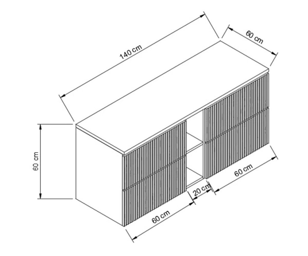 WENA Skříňka pod umyvadlo 140 cm, drážkovaná čela, kovové Obrázek produktu 3