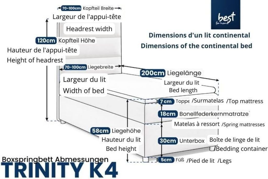 Boxspringbett mit Bettkasten Trinity K-4 SINGLE Bonellfederkern inkl. Topper, mit Lieferung, Aufbau & Entsorgung 80x200-GRAU