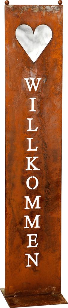 Stele Willkommen Garten-Deko 20x100cm Herz Rost Rostdeko Produktbild 