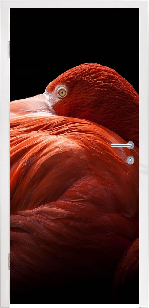 MuchoWow Türtapete Selbstklebende Türfolie Flamingo - Federn - Rosa 90x215 cm Türposter Türaufkleber Klebefolie Türklebefolie - Plakat an de...