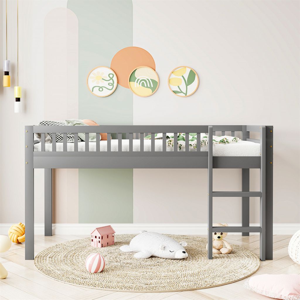 Kinderbett 90*200 cm Massivholzbett mit Sicherheitsleiter