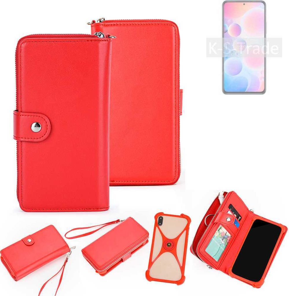 K-S-Trade 2in1 Schutzhülle Portemonnee Handyhülle mit Bumper kompatibel mit UMIDIGI A9 Max Hülle Case Etui Geldbörse Smartphone rot (1x)