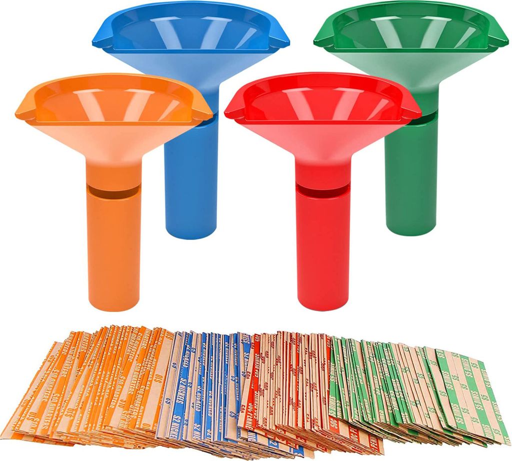 Münzsorter-Röhrchen-Bündel-Trichterform 4 farbcodierte Röhrchen mit 100 verschiedenen Flachwrappern Einfaches Zählen von Business Office Supplies