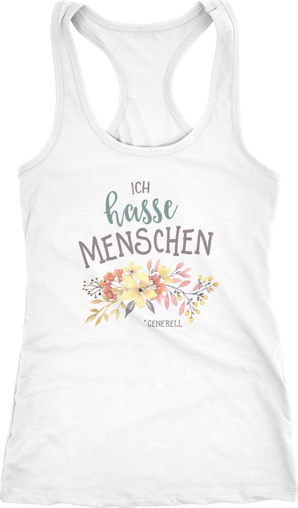 Damen Tanktop Ich hasse Menschen Generell Spruch lustig Blumen Ironie Sarkasmus Frauen Fun-Shirt Moonworks weiß S