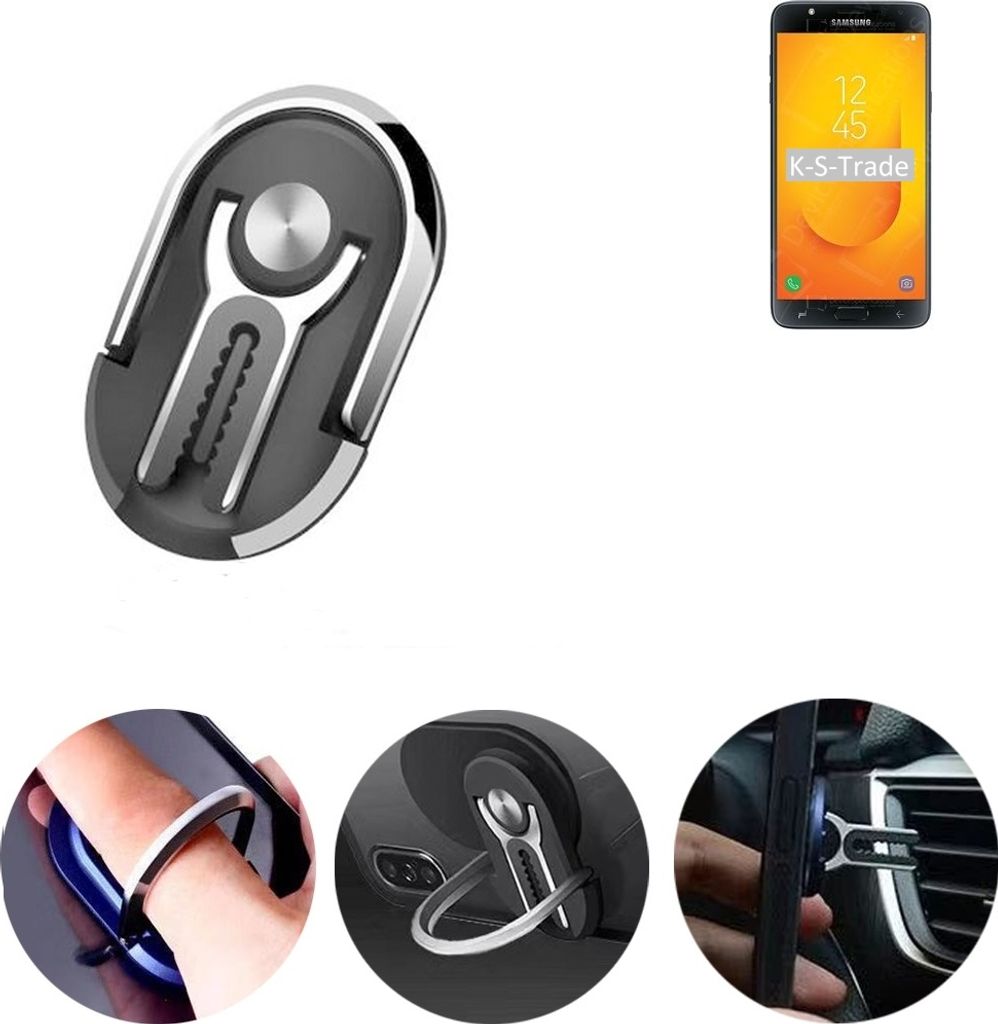 K-S-Trade 3in1 Smartphone-Ring Handy-Ring kompatibel mit Samsung Galaxy J7 Duo (2018) Fingerhalterung Handyring Tischständer