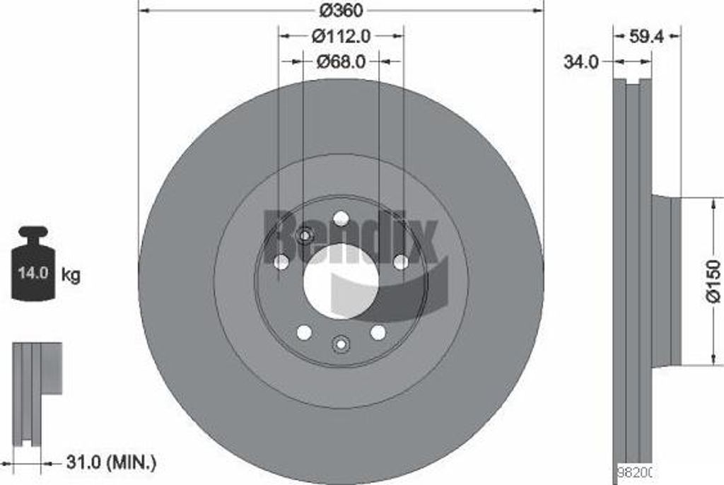 BENDIX Braking BDS1734 Bremsscheibe OE 3D0615301F kompatibel mit A6 4F, A8 4E, Phaeton