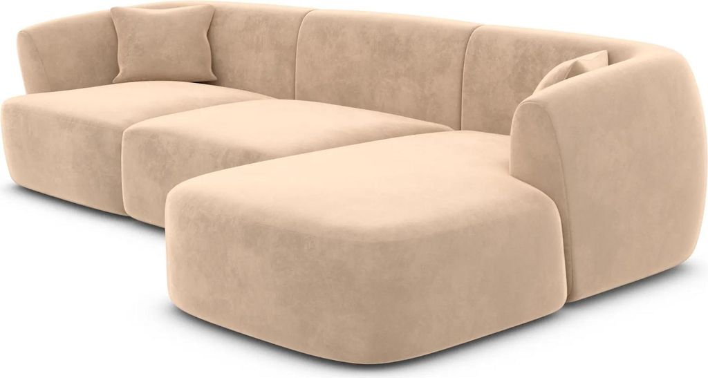 Samtstoff L-Form Sofa Elvira Beige Rechts