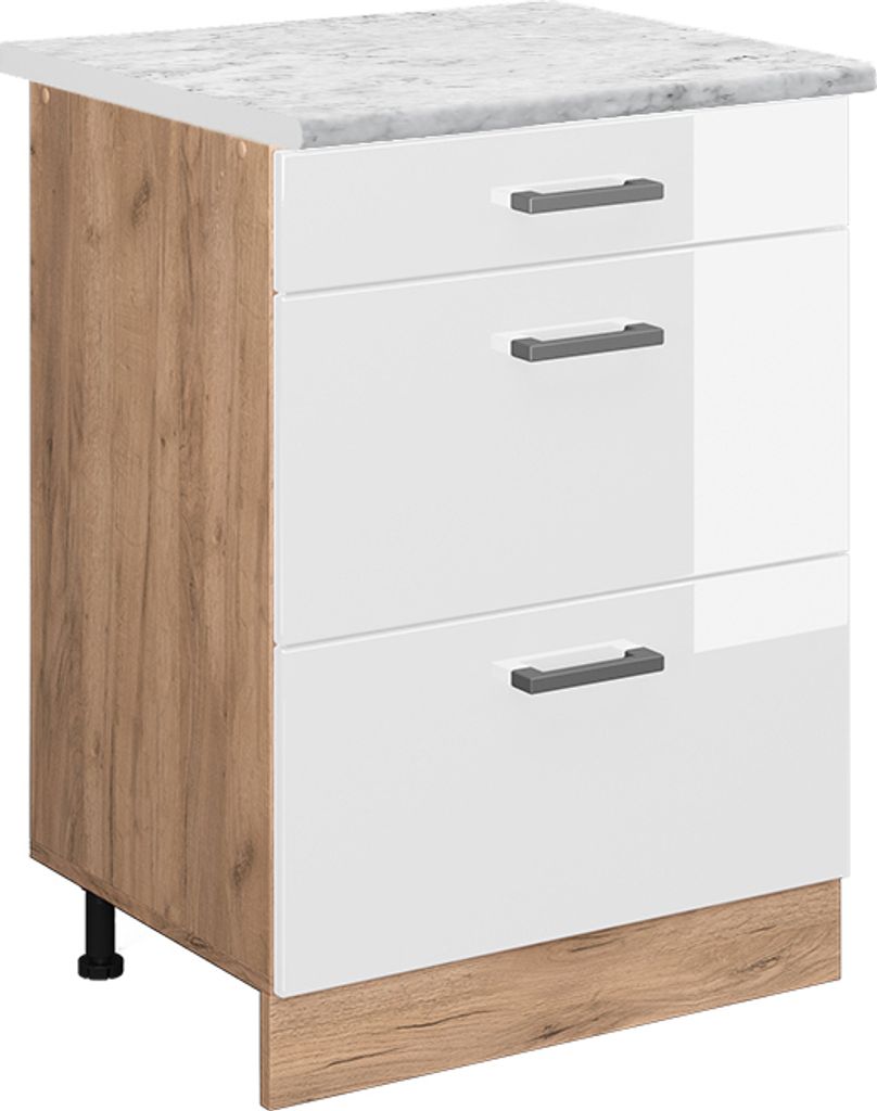 Küchenunterschrank Vicco R-Line Weiß Hochglanz 60 cm AP Marmor, Model 45832