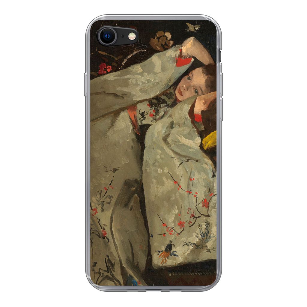 MuchoWow Handyhülle Schutzhülle Hülle für iPhone 7 Mädchen im weißen Kimono - Gemälde von George Hendrik Breitner Silikon Softcase Handy H...