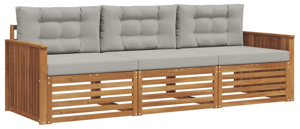vidaXL Outdoor-Sofagarnitur mit Kissen 3 pcs Natürlich und Hellgrau